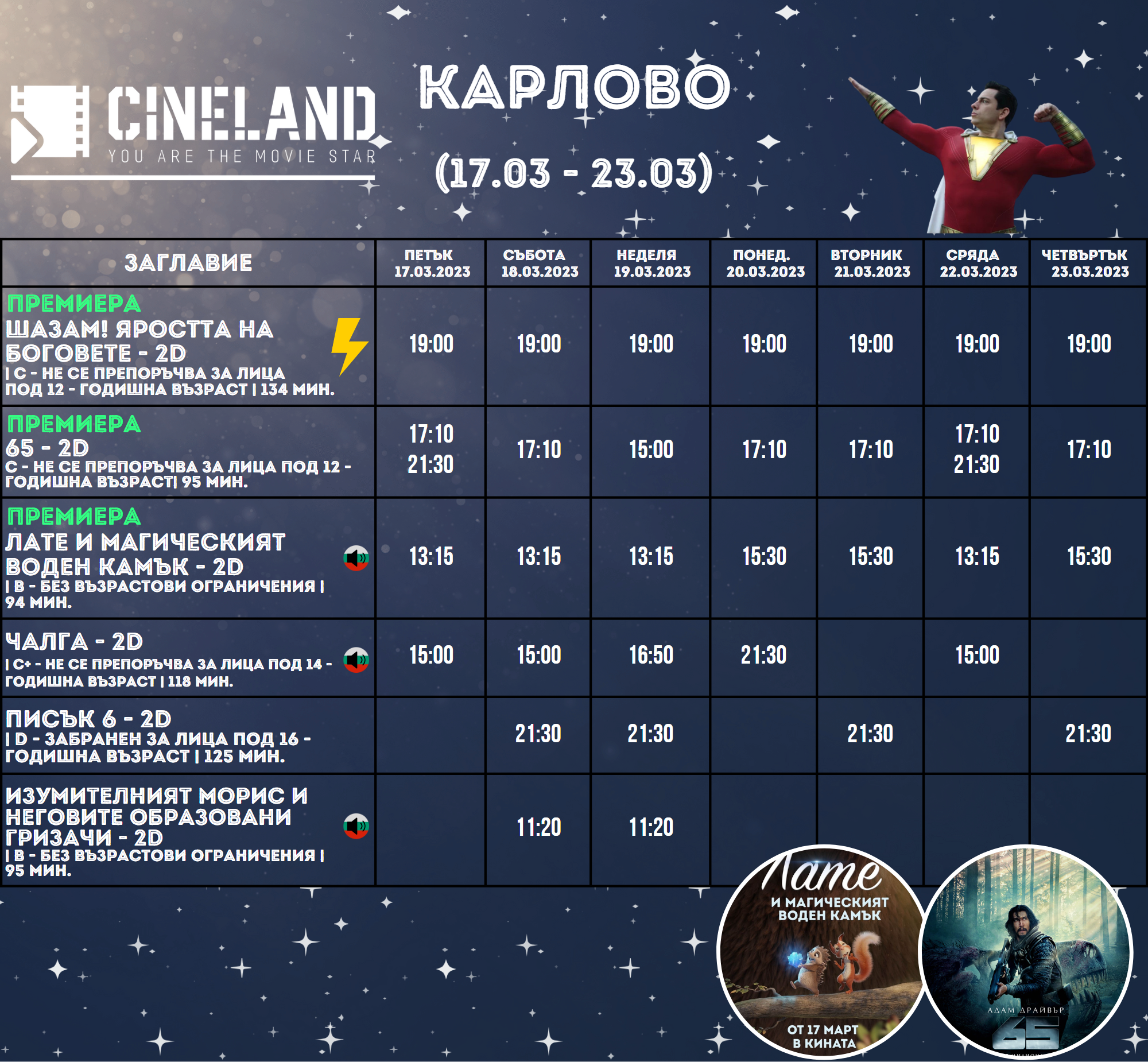 CineLand Карлово: Кино програма за периода 17-23 март 2023